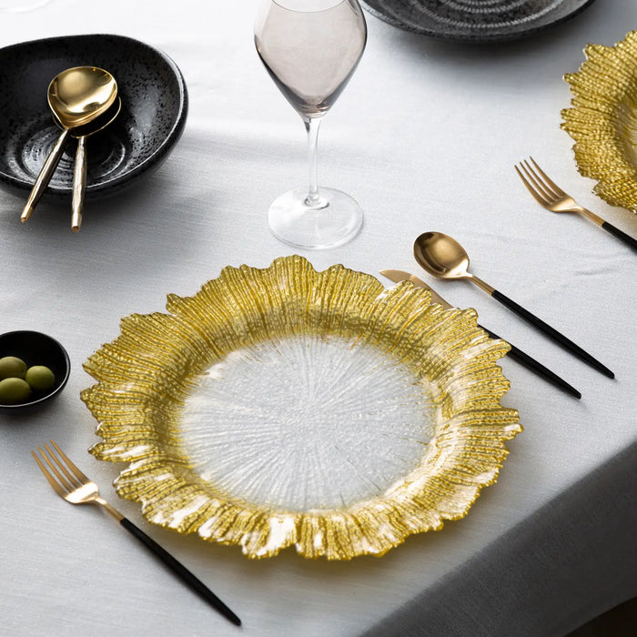 Gold Flower Shaped Chargers - Set of Four