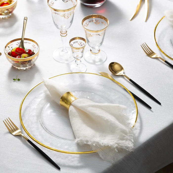 Set of 4 Clear Chargers with Gold Rim