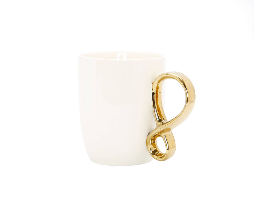 VIVIENCE - White Coffee Mug With Gold Twist Handle 19 Oz.