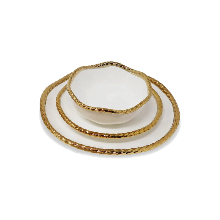 S/4 White Salad Plates New Bone China with Gold Rope Edged