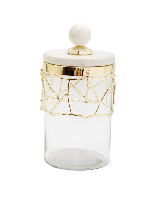 CLASSIC TOUCH DECOR INC. - Glass Canister Gold Mesh Design, Marble Lid