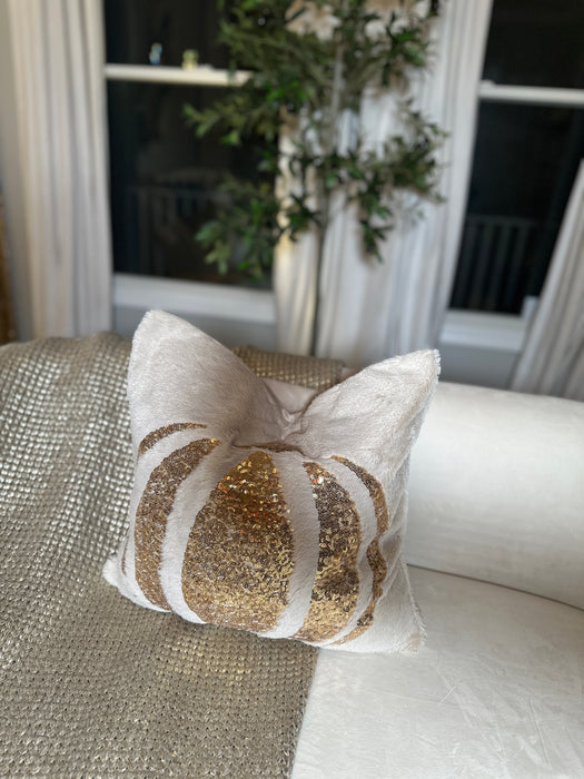 Throw Pillow Covers 18x18 Set of 1 Beige Sequin Embroidery Pumpkin Pillow Cases