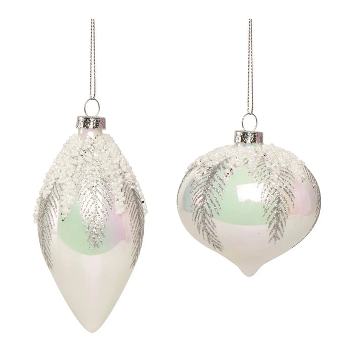 Christmas Glass Iridescent Beaded Elegant Ornament Set 2