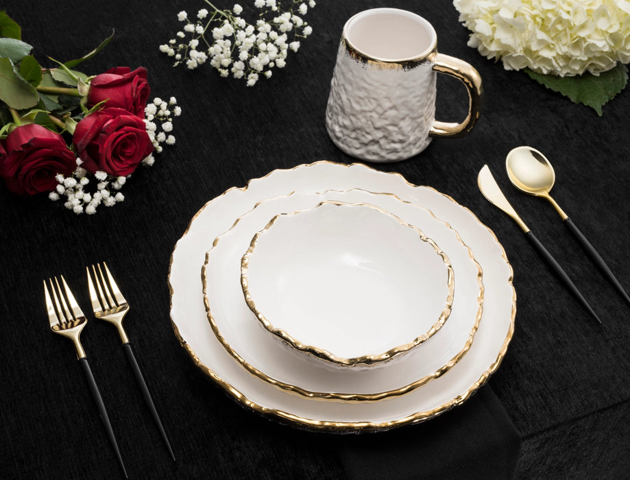 4 Piece White Dinner Set Speckled Gold Design