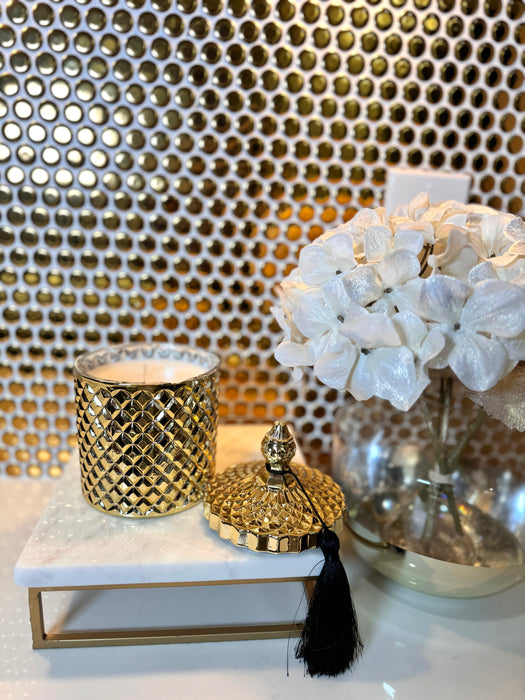 Luxury Scented Candle in Gold with black tassel