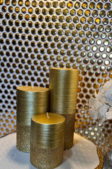 Glam Gold Large Candle Pillar set of 3