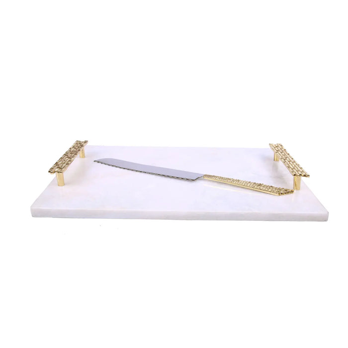 White Marble Tray - Mosaic Handles 16x11"