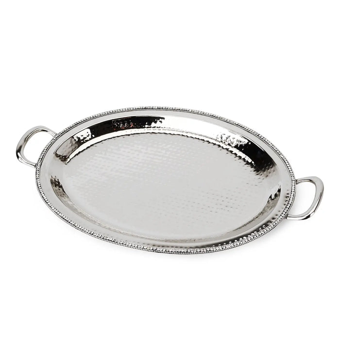Hammered Stainless Steel Oval Tray w Diamonds 21"L x 14"W