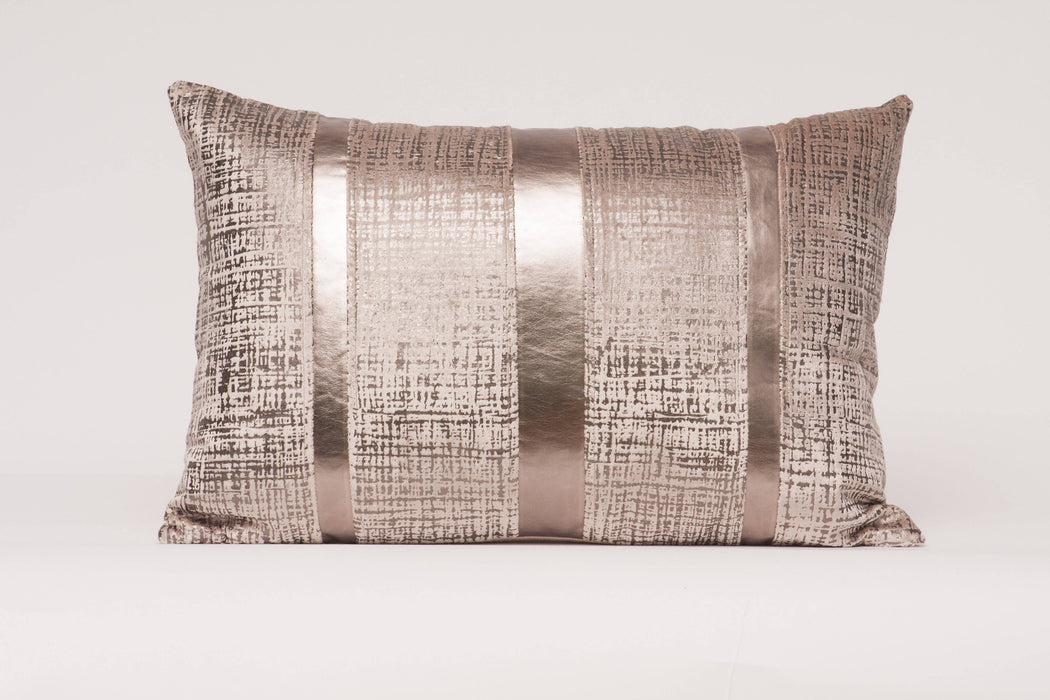 Foil and 3 PU Leather Stripe Lumbar Throw Pillow