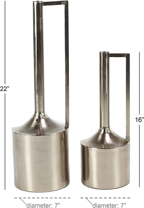 Silver Metal Vase with Handles,