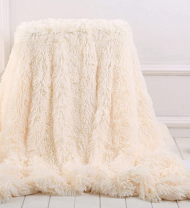 Plush Super Soft Blanket Bedding Sofa Cover Furry Fuzzy Fur Warm Throw Qulit Cozy Couch Blanket for Winter (63"x79", Cream)