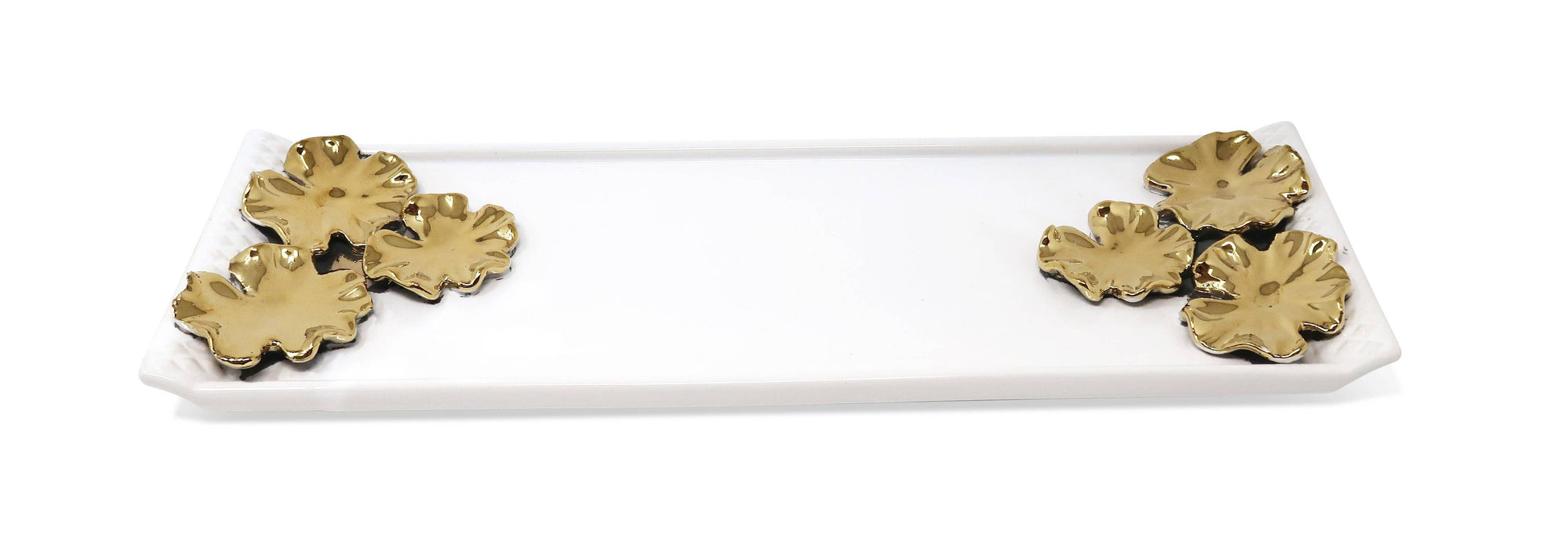 White ceramic Tray Gold Flower Design