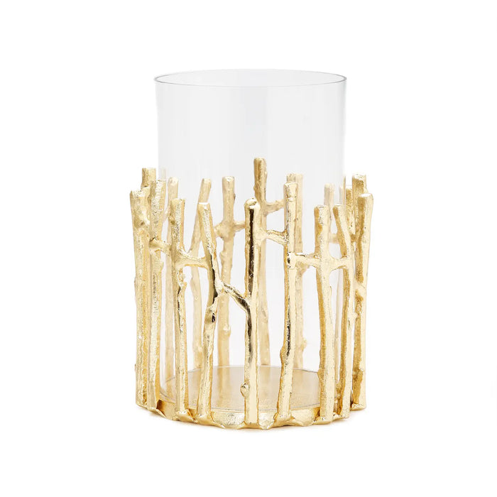 Glass Hurricane/Floral Vase with Gold Twig Design - 3 Sizes