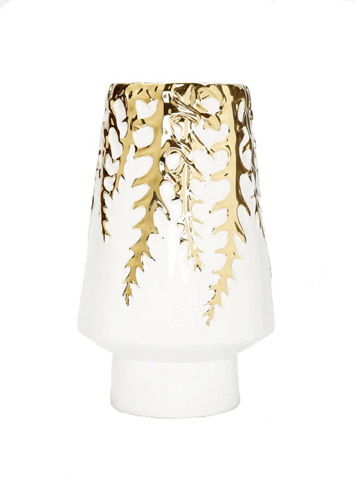 9"H White Ceramic Vase Gold Design