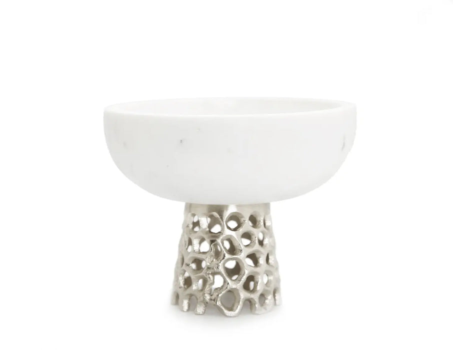 7"D Marble Bowl with Web Design Metal Base