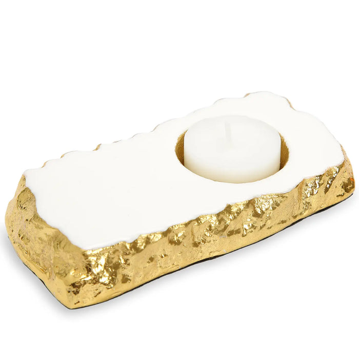 White Marble Tea Light Holder Gold Edged