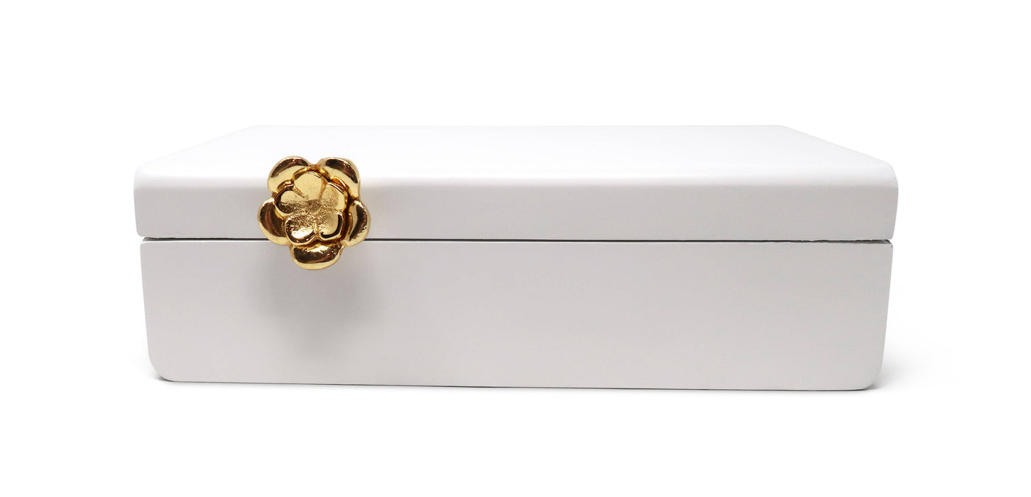 White Wood Decorative Box with Gold Flower Detail