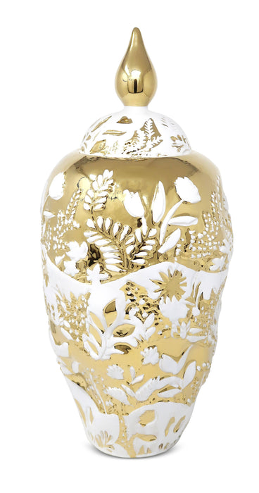 Ornate White and Gold Ginger Jar: Medium