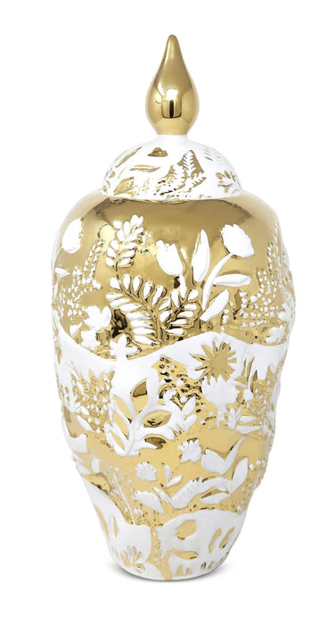 VIVIENCE - Ornate White and Gold Ginger Jar