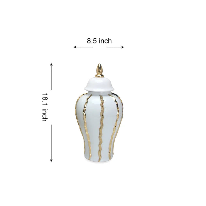 White Ginger Jars With Gold Stripes