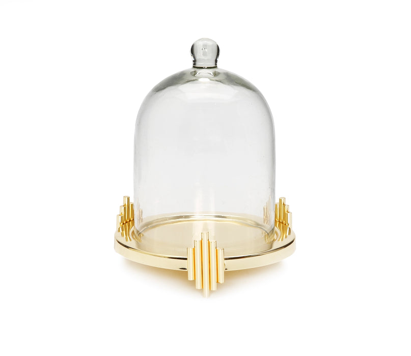 Glass Dome Candle Holder Gold Leaf Design