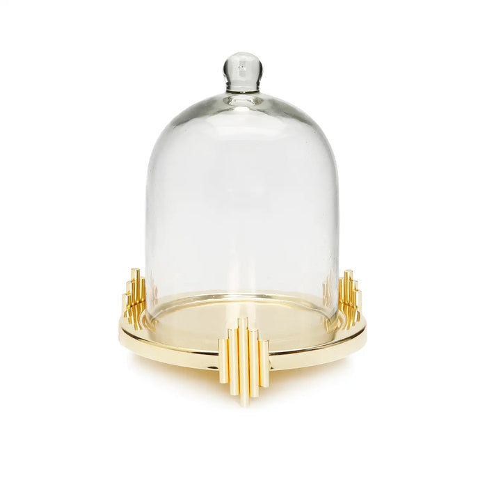Glass Dome Candle Holder Gold Leaf Design