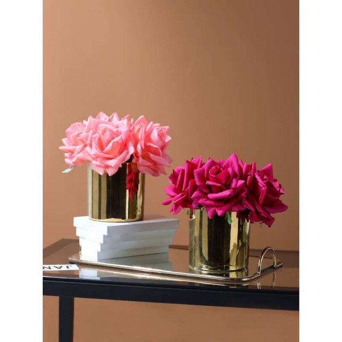 5-stem Rose Bouquet-Lifelike real-touch large Rose: Fuchsia