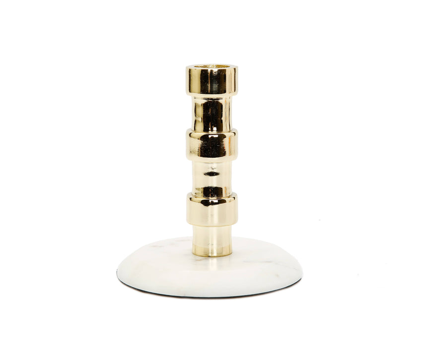 Gold Taper Candle Holder On Marble Base: Medium