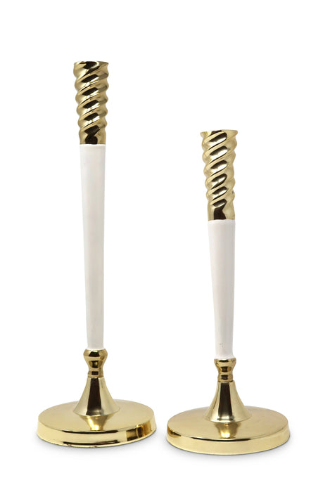 Twisted Gold and White Taper Candle Holder: Tall
