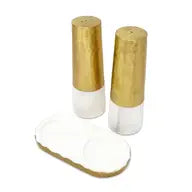 Marble and Gold Salt & Pepper Shaker Set On Tray, 8"