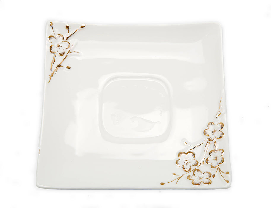 White Square Tray and Mug with Gold Floral Artwork Design
