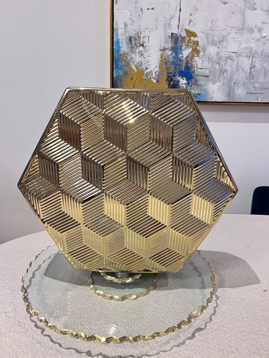 VIVIENCE - 12.5"H Gold Hexagon Shaped Vase