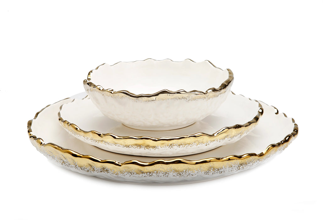 4 Piece White Dinner Set Speckled Gold Design