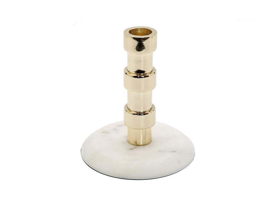 Gold Taper Candle Holder On Marble Base: Short
