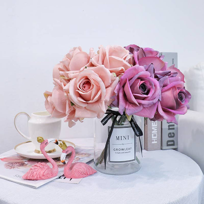 5-stem Rose Bouquet-Lifelike real-touch large Rose: Fuchsia