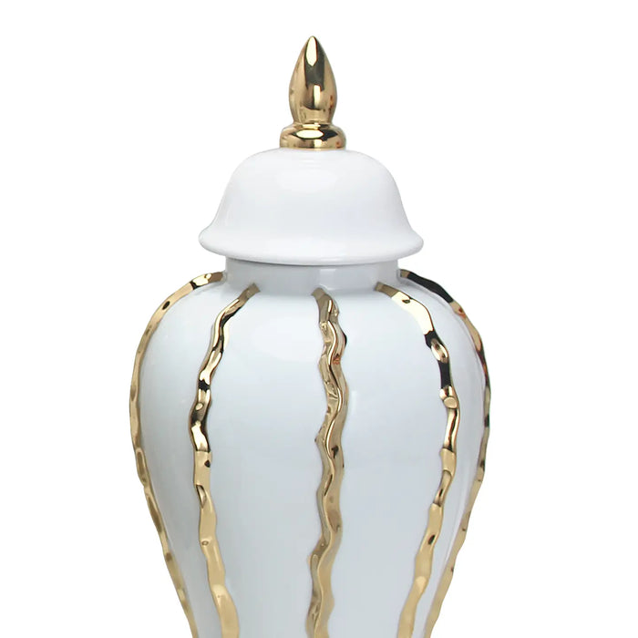 White Ginger Jars With Gold Stripes