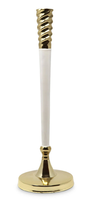 Twisted Gold and White Taper Candle Holder: Medium