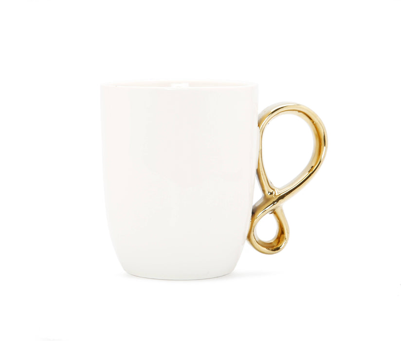 VIVIENCE - White Coffee Mug With Gold Twist Handle 19 Oz.
