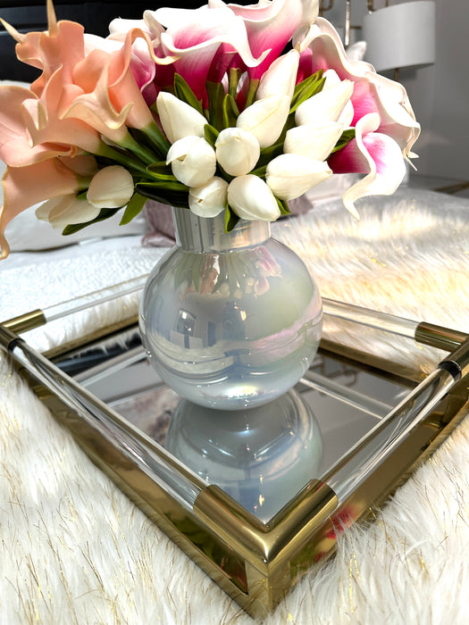 Gold Acrylic and Metal  Mirror Tray