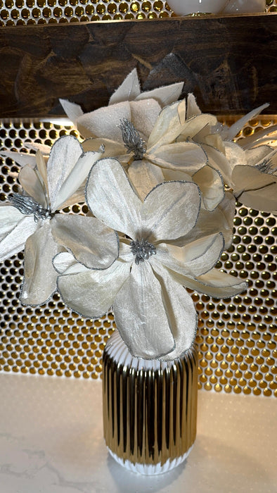 Luxury Ivory Glittered Mongolia Flower With Silver accent