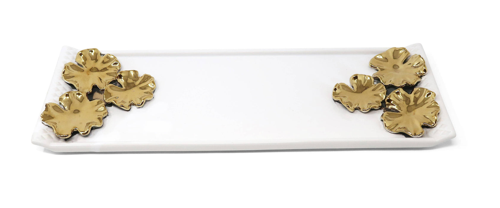 White ceramic Tray Gold Flower Design