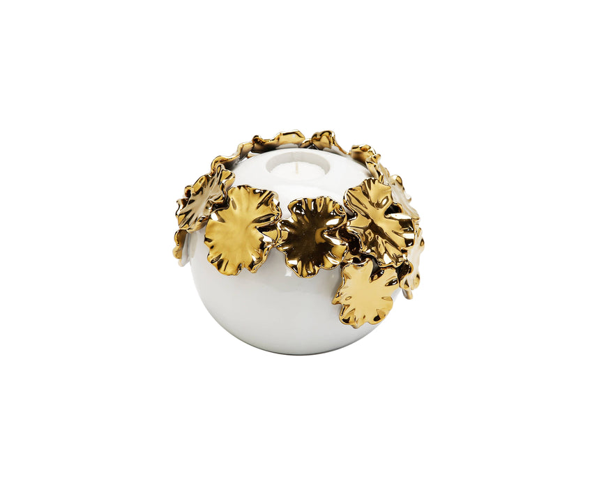 VIVIENCE - White Ceramic Candle Holder Gold Flower Design
