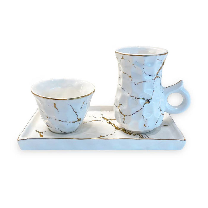 White Porcelain Tea Set Textured With Gold Speckles