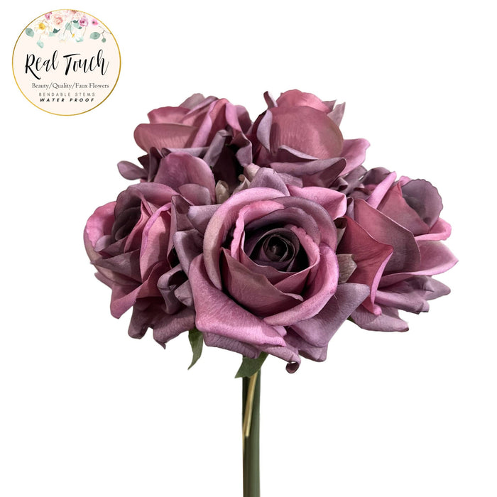 5-stem Rose Bouquet-Lifelike real-touch large Rose: Fuchsia