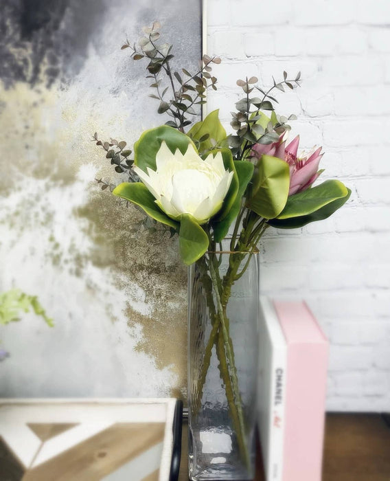 21"Quality Artificial King Protea Cynaroides-real touch leaf: Natural White