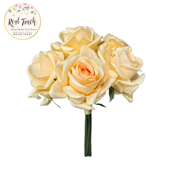 5-stem Rose Bouquet-Lifelike real-touch large Rose: Fuchsia