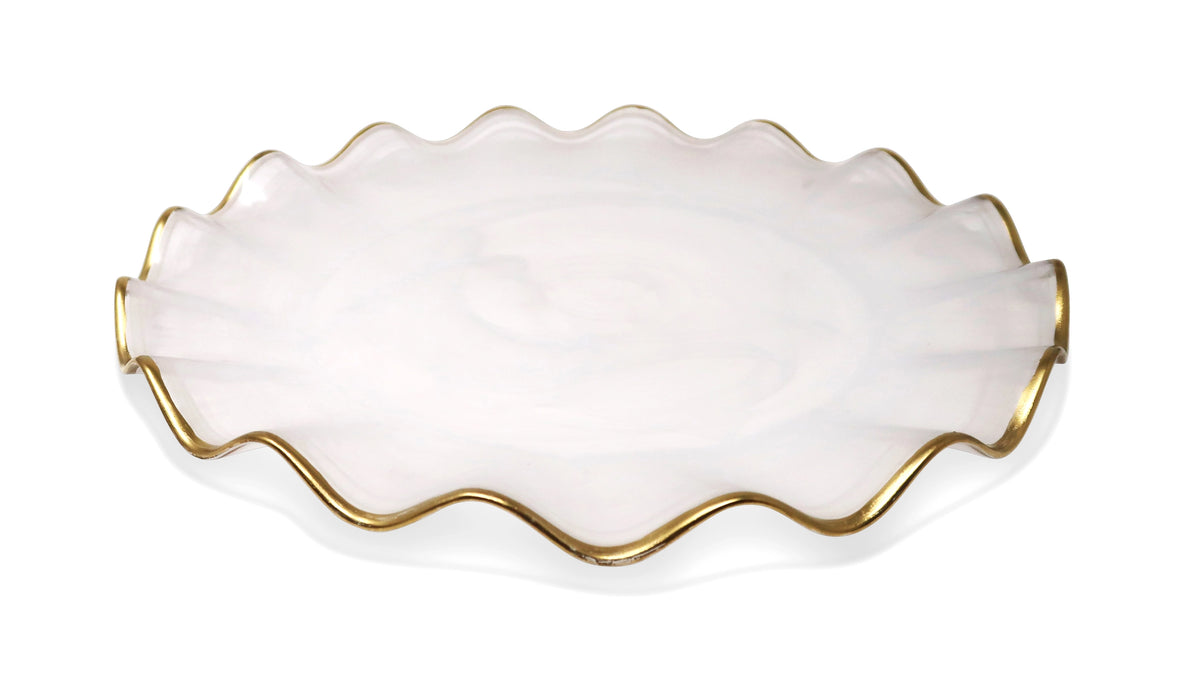 Set of 4 White Alabaster Plates with Gold Ruffled Border