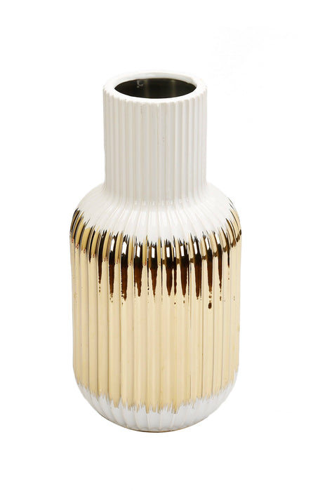 White Porcelain Vase Gold Striped Design