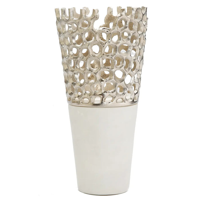12"H Web Design Vase with White Marble Base