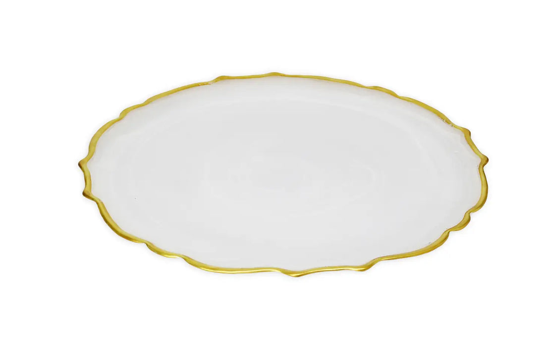 11"D Set Of 4 Alabaster White Dinner Plates with Gold Trim